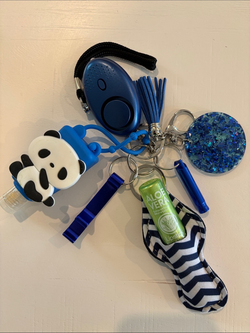Blue Personal Safety Alarm Keychain with Accessories - Picture 2 of 2